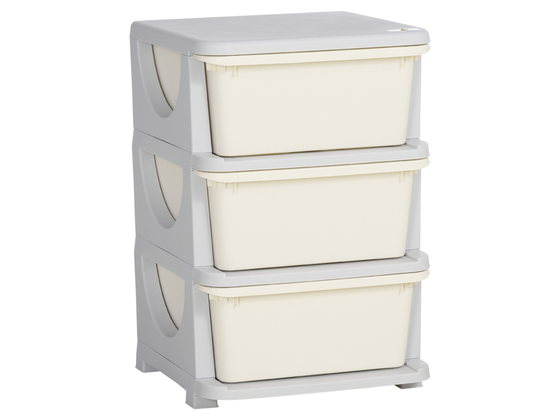Organizador de Brinquedos com 3 Gavetas, Creme VISTA