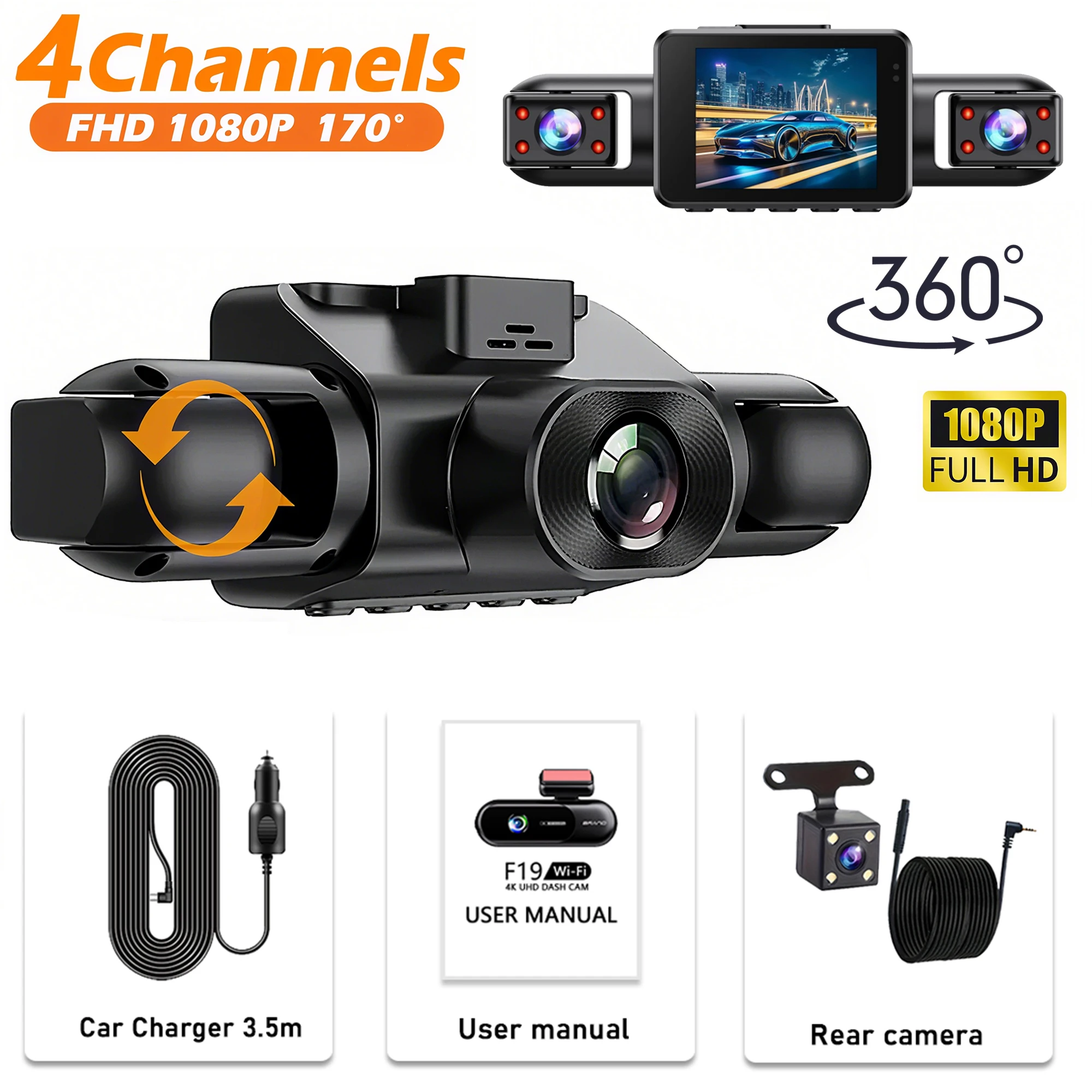 Câmera Veicular Tipo Caixa Preta com Função de Visão Noturna MDUG (cartão Sd de 128 Gb, 4 Canais)