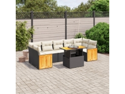 Vidaxl 8 Pcs Conjunto Sofás De Jardim Com Almofadões Vime Pe Preto
