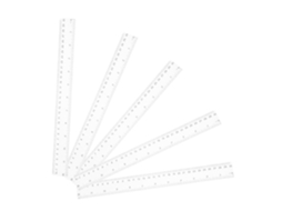 Régua de plástico transparente de 30 cm, pacote com 5 unidades.