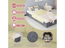 Estrutura Cama Moderna 90x200 Cm Veludo Holandês Cinza Com Arrumação Hidráulica (sem Cabeceira/colchão)