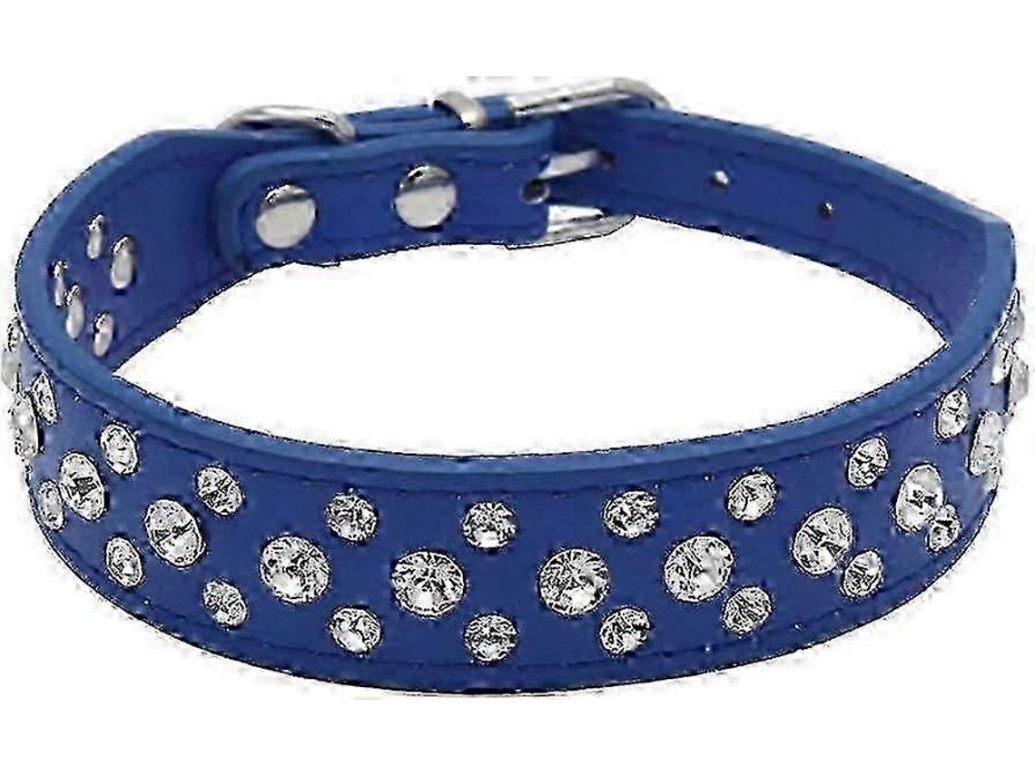 Coleira De Couro Ajustável Para Cão Com Cristais 12 A 20 Polegadas, Para Raças Pequenas E Médiascolourdark Blue