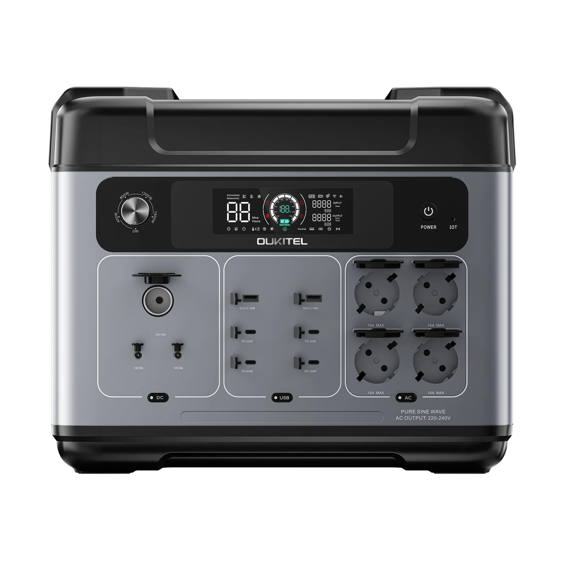 Estação De Energia Portátil Oukitel P2001 Plus Saída Ca 2400w Bateria Lifepo4 2048wh 13tomadas 80 Carga Em 1hora Controlo De Aplicação Inteligente Eu