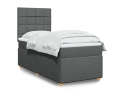 Vidaxl Cama Com Molas/colchão 90x200 Cm Tecido Cinzento-escuro