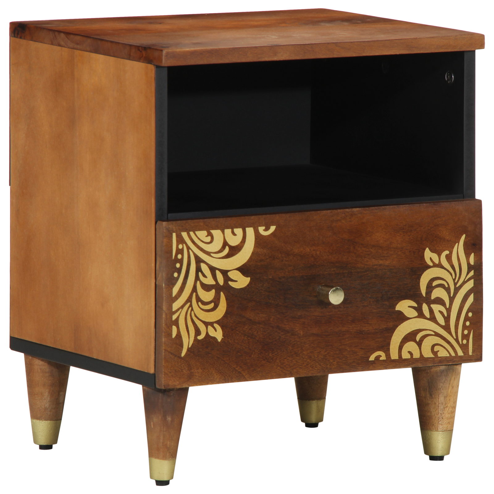 Conjunto 1 Mesinha De Cabeceira Moderna Vidaxl Castanho Madeira De Mangueira Maciça (40 X 33 X 46 Cm)