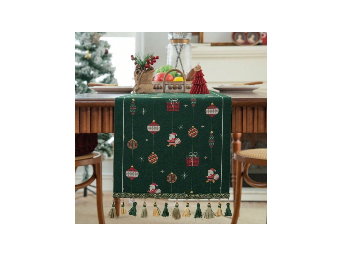 Rolo De Mesa De Natal, Papai Noel Bordado Verde, Bandeira De Presente/chá, Para Mesa De Jantar/estante De Tv, Decoração De Férias