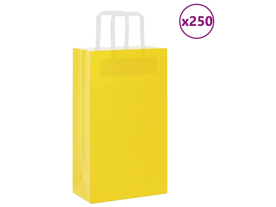 Vidaxl Sacos De Papel 250 Unid Com Alças Amarelo 21x11x36 Cm
