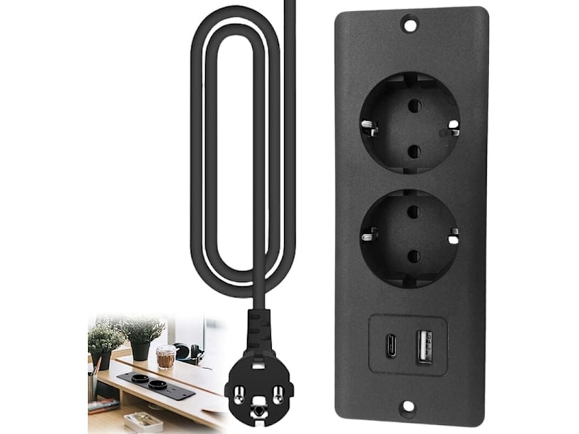 Tomada De Mesa Embutida Com 1 Porta Usb E Tipo, C Pd20w, Cabo Retrátil De 1,5 M, Preta, Compatível Com Móveis E Bancadas De Trabalho