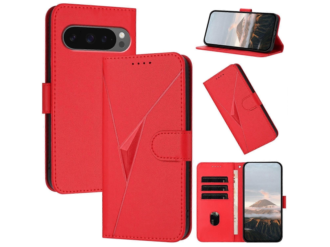 Capa De Couro Para Celular Com Fecho De Fivela E Padrão Triangular