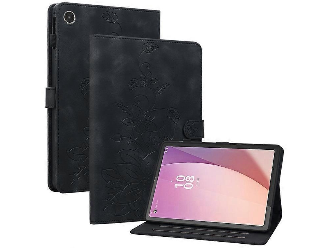 Capa Para Tablet Lenovo Tab M8 Gen 4 Com Compartimentos Para Cartões E Estampa De Lírios Em Couro.