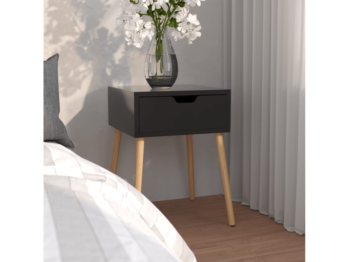 Vidaxl Mesa De Cabeceira Derivados De Madeira Preto Brilhante