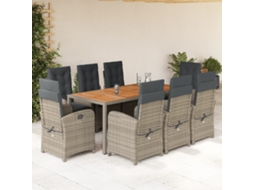 Vidaxl 9 Pcs Conjunto De Jantar P/ Jardim C/ Almofadões Vime Pe Cinza