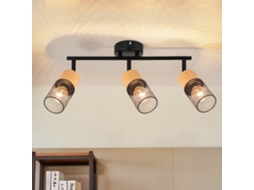 Nettlife Candeeiro De Teto Com Focos Madeira E14 Ajustável 350° Vintage Industrial Sem Lâmpada Para Cozinha, 25 W, Em Metal E Madeira