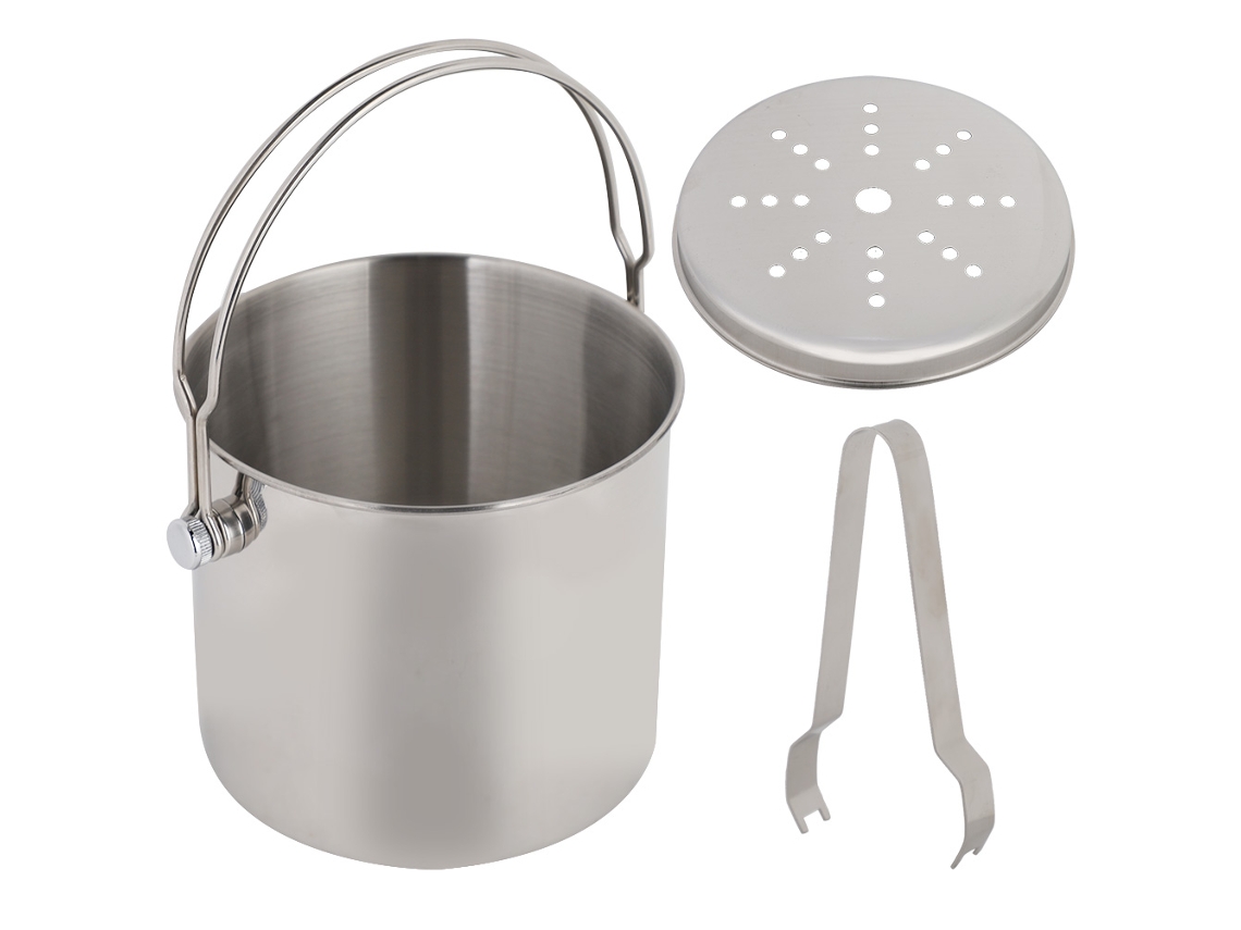 Nova Line cesto de Gelo de Aço Inoxidável 2l Portátil com Pinça para Bar e Cozinha Festas Piqueniques