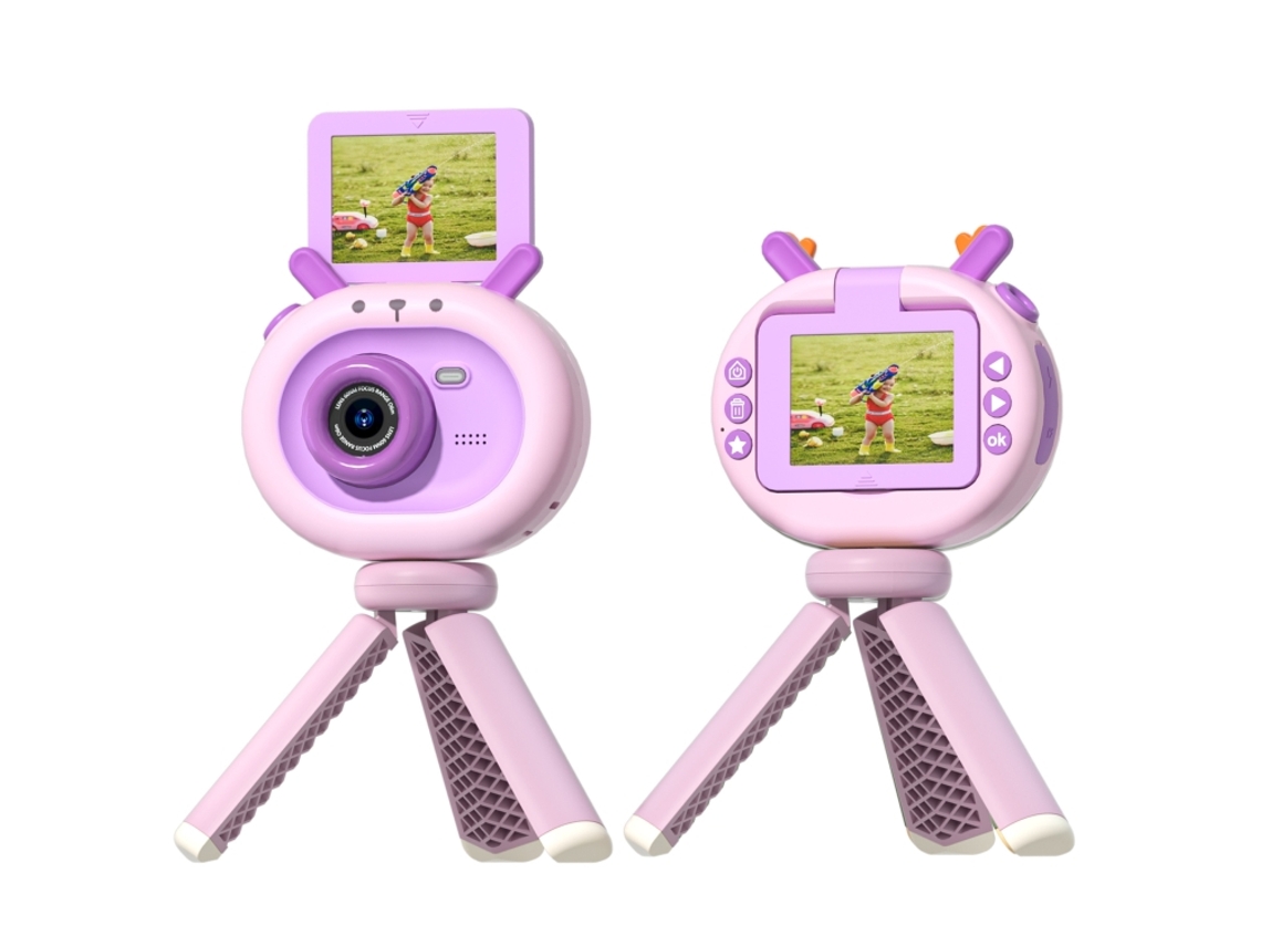 (violeta) Câmera Digital Infantil De 2,4 Polegadas Com Rotação De 180 Graus E Resolução 1080p, Nítida E Fofa, Com Base Inclusa.