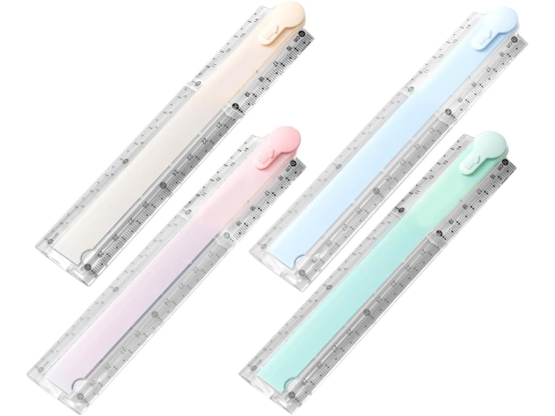 Régua Dobrável Pretyzoom de 30 cm para Desenho Preciso e Medição Exata, Plástico Transparente, Conjunto de 4 Peças, Ideal