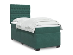 Cama Com Molas/colchão 90x190 Cm Veludo Verde-escuro