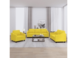 Vidaxl 3 Pcs Conjunto De Sofás Com Almofadões Tecido Amarelo-claro