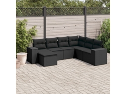 7 Pcs Conjunto De Sofás P/ Jardim C/ Almofadões Vime Pe Preto Dkd Home Decor