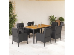 Vidaxl 7 Pcs Conjunto De Jantar P/ Jardim C/ Almofadões Vime Pe Preto