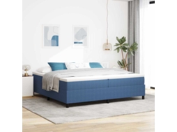 Vidaxl Cama Box Azul E Branco 200 X 200 Cm Tecido De Veludo Cotele