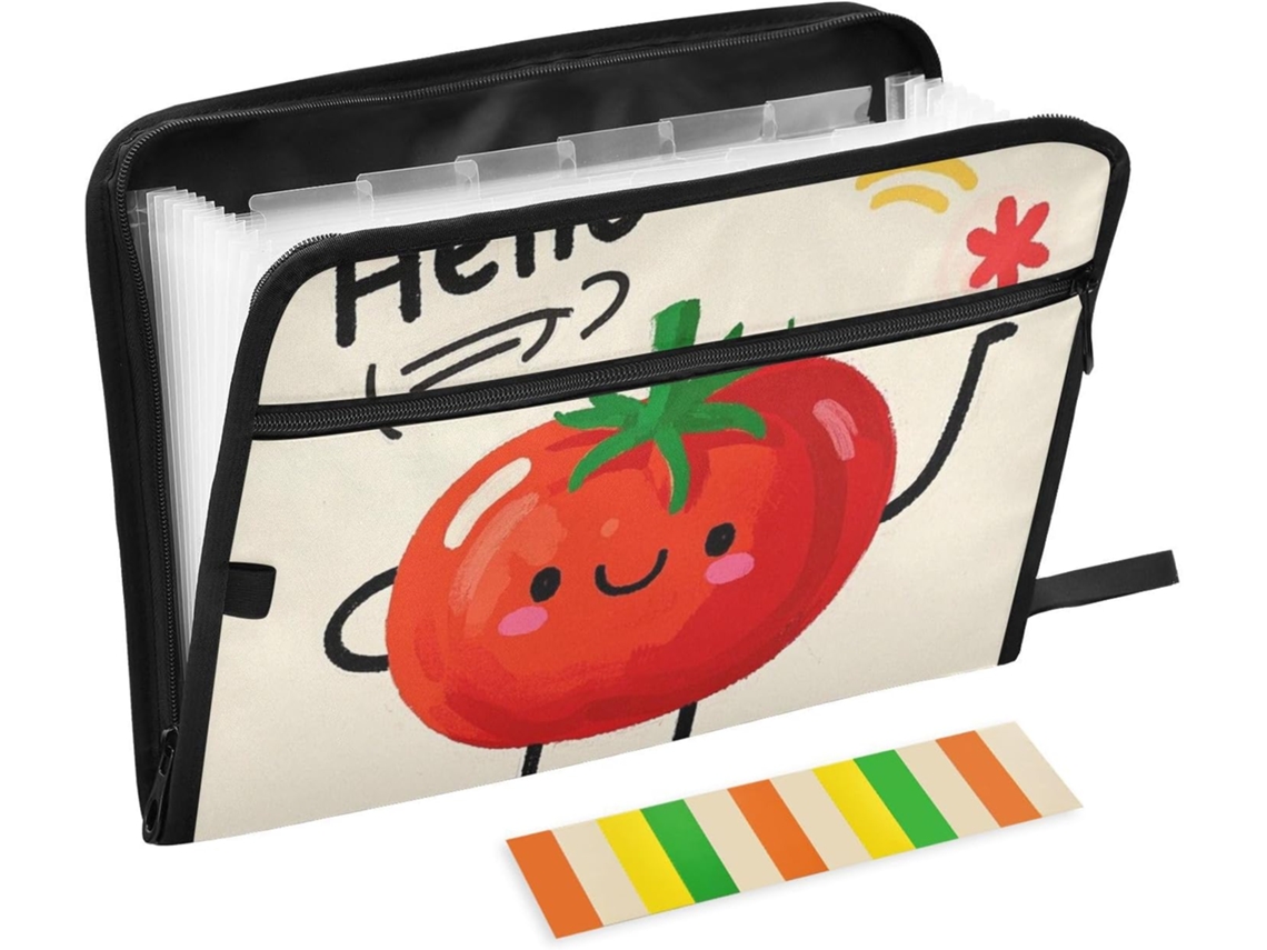 Olá, Desenho Animado Pasta Expansível Fofa Em Formato De Tomate Vermelho, 13 Bolsos, Tamanho A4, Fechamento Com Zíper E