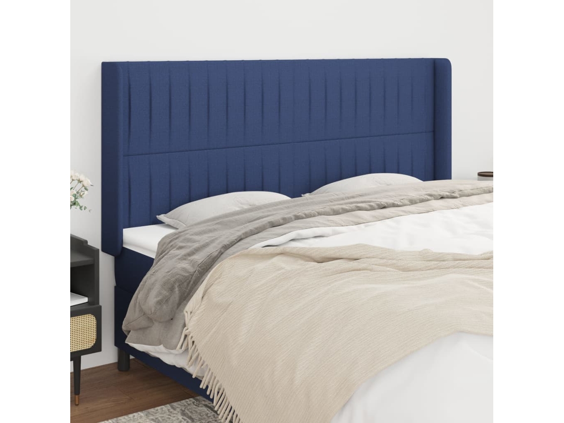 Vidaxl Cabeceira De Cama C/ Abas Tecido 163x16x118/128 Cm Azul