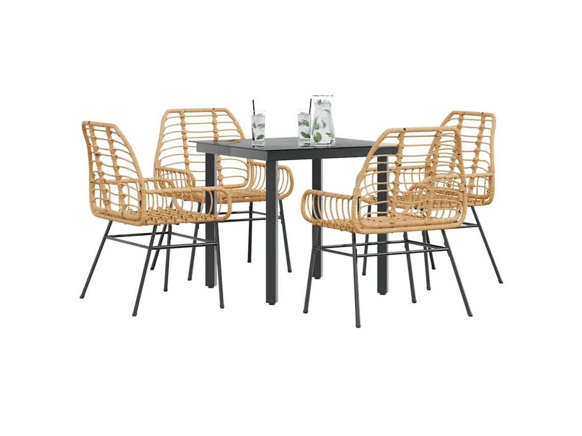 Vidaxl Conjunto Jantar Jardim 5 Peças Vidro Vime Pe Castanho