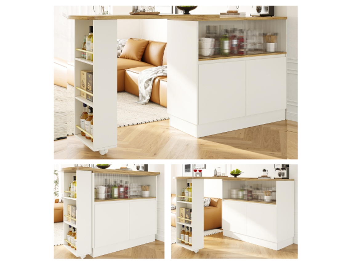 Sideboard Giratório 360° Moderno para Cozinha e Restaurante, Multifuncional com Prateleiras e Vidro BTFORUS (90x45x100 cm)