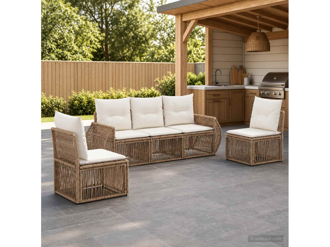 Vidaxl Conjunto De Sofá De Jardim 5 Unid. Bege E Branco Creme Vime Pe