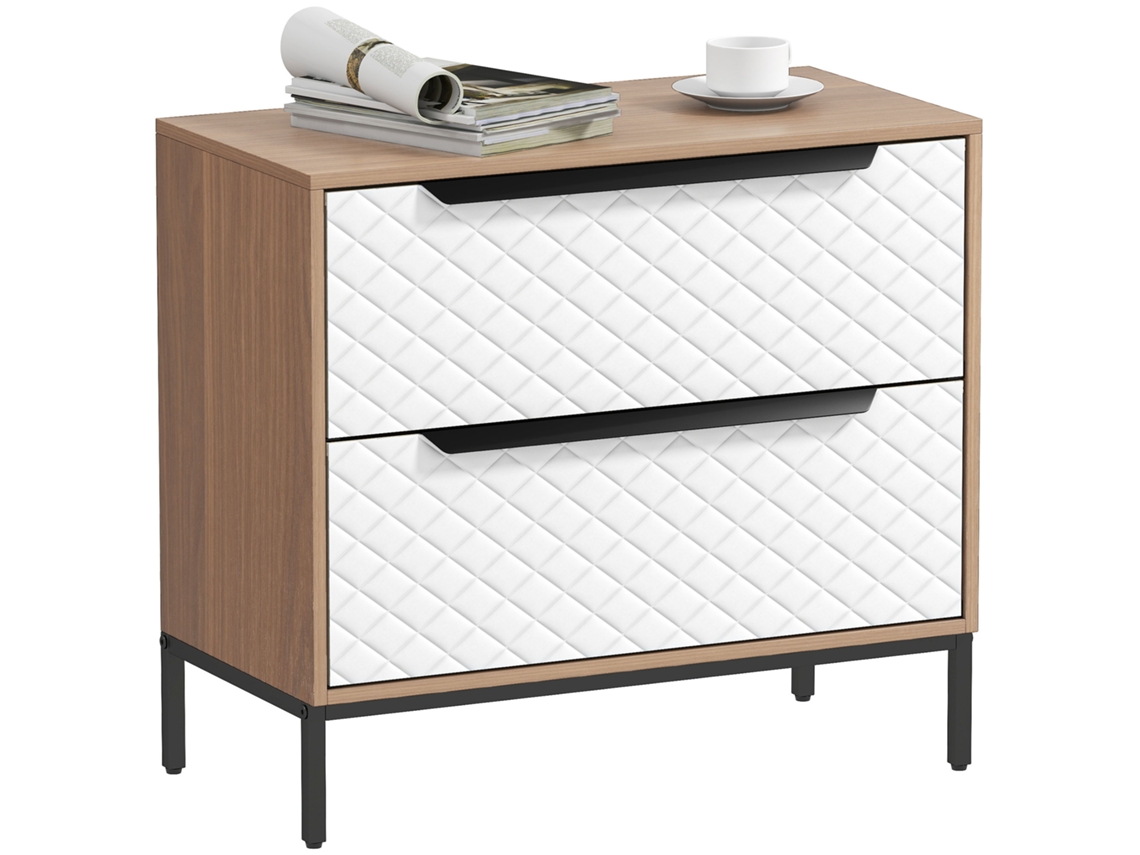 Cômoda com 2 gavetas decorativas, tons natural e branco, QINGYU TECH
