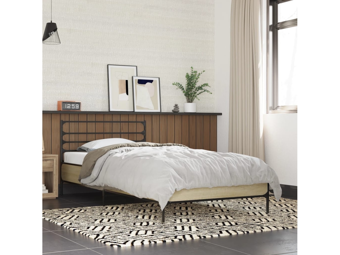 Vidaxl Estrutura De Cama Derivados De Madeira E Metal Carvalho Sonoma