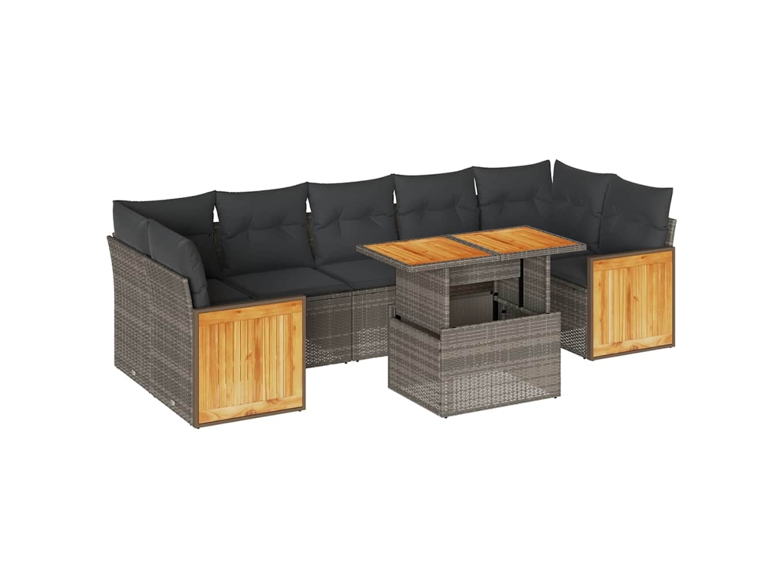 Conjunto de 8 Sofás Jardim com Almofadões Vime Pe/acácia Cinzento MAISON EXCLUSIVE (8 pcs)
