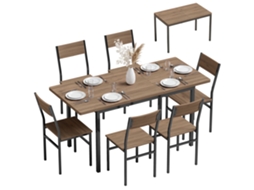 Extendable Dining Table Set (120-160 Cm) And 6 Stackable Chairs For 4-6 People, Brown Wood Effect