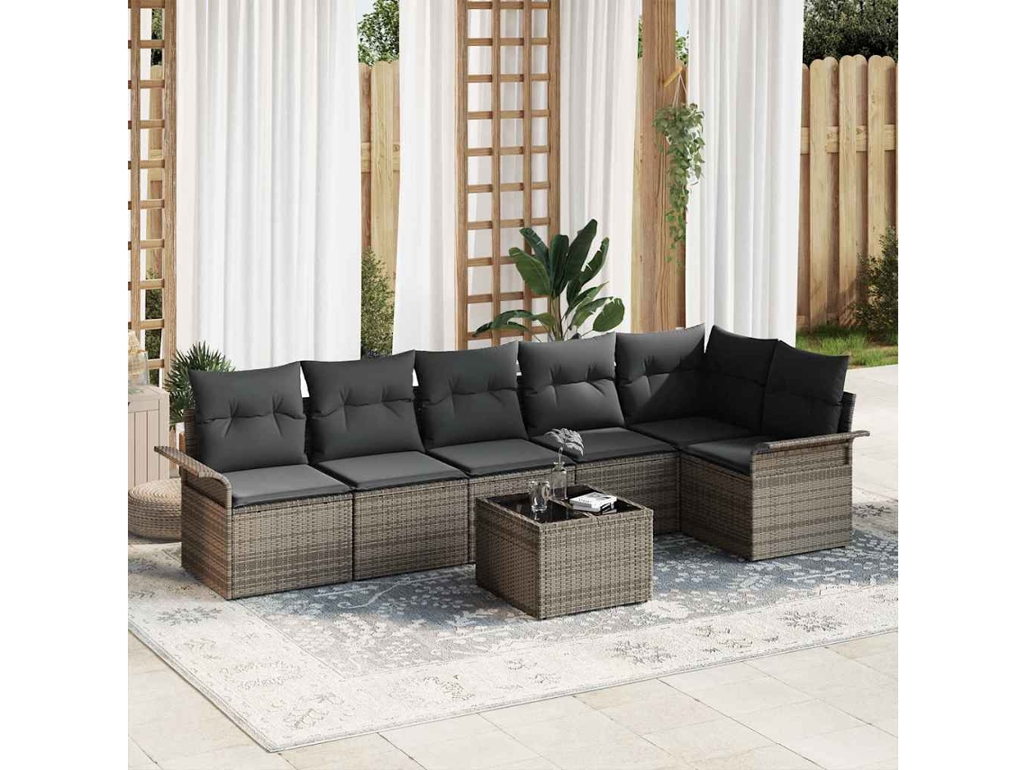 Vidaxl Conjunto De Sofá De Jardim 7 Unid. Cinzeto Vime Pe
