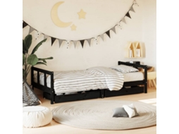 Vidaxl Estrutura Cama Infantil C/ Gavetas 90x200 Cm Pinho Maciço Preto