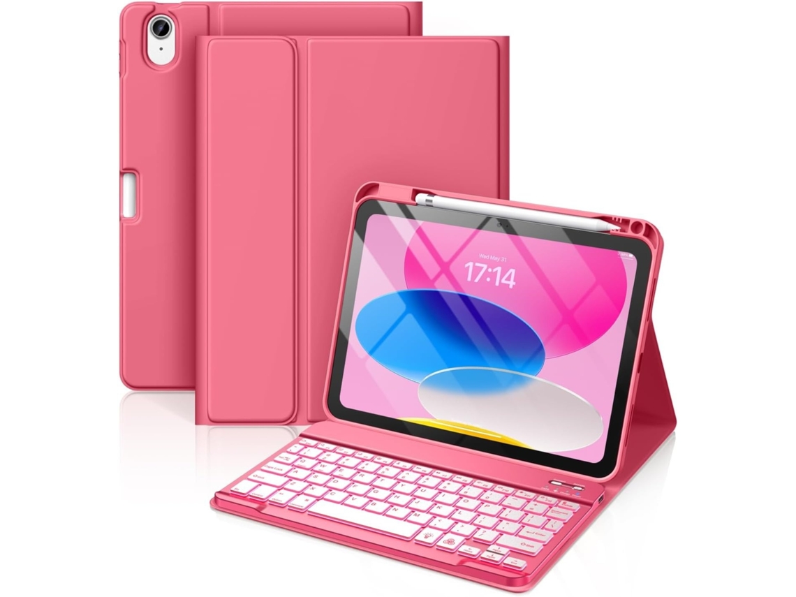 Capa Com Teclado Para Tablet Lurelia, Para Caneta Em Begônia E Colorido Retroiluminado (2024, Vermelho, Teclado Bluetooth