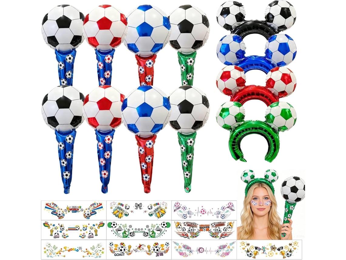 Kit de Apoio para Futebol 2026, Bandolete, Bastões Insufláveis e Tatuagens Temporárias para Festas Desportivas JORTMRD