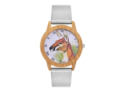 Relógio de Pulso Feminino de Quartzo com Pulseira de Malha Simples Padrão Animal Prata