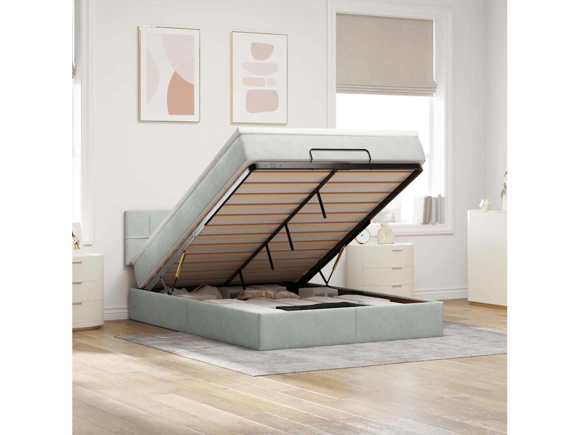 Vidaxl Estrutura De Cama Otomana Com Colchão 140x200 Cm Cinzento Claro