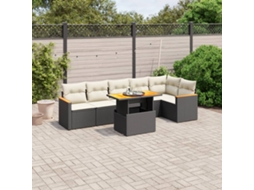 Jogo de Sofá 7 Peças P/ Jardim C/ Almofadões Vime Pe Preto Dkd Home Decor
