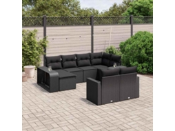 Vidaxl 10 Pcs Conjunto Sofás De Jardim C/ Almofadões Vime Pe Preto