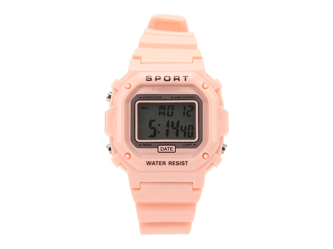 Relógio Digital Esportivo Quadrado à Prova D'água com Luz Noturna e Alarme Rosa 12/24h S/MARCA