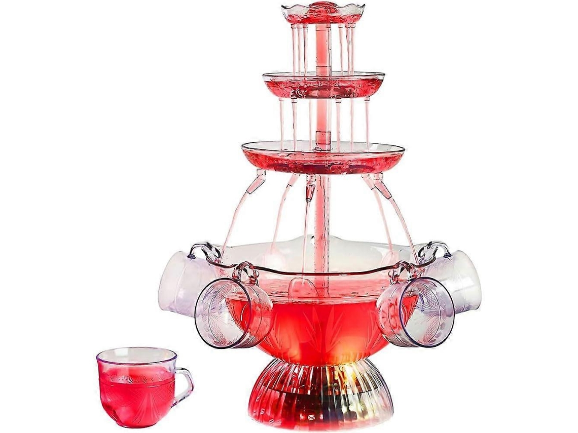 Fonte De Bebidas Led De 3 Níveis Para Festas Com Base Iluminada, Dispensador De Vinho E Cerveja, 5 Copos Incluídos.