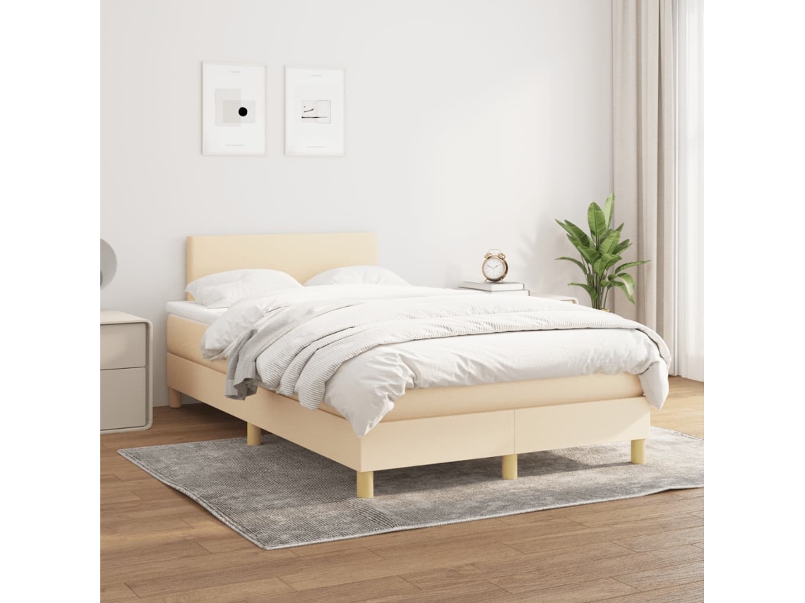 Vidaxl Cama Com Molas/colchão 120x200 Cm Tecido Cor Creme