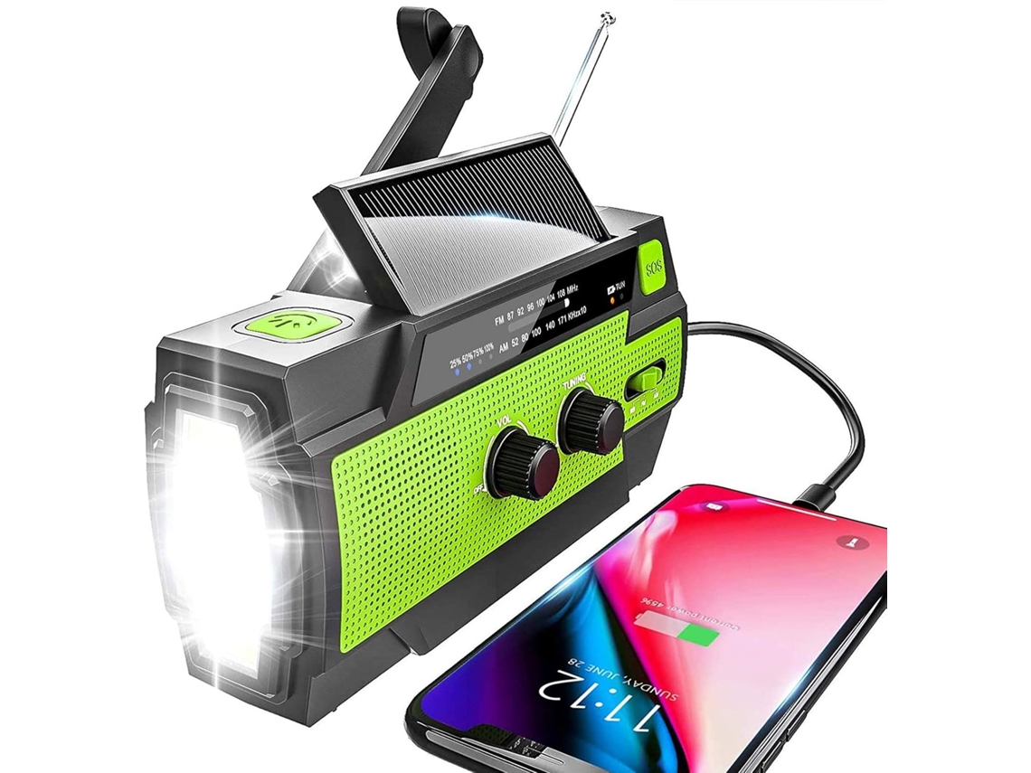 Rádio de emergência AQUAFORGE com manivela, portátil, multifuncional, solar, bateria 2000mah, lanterna, sos, verde