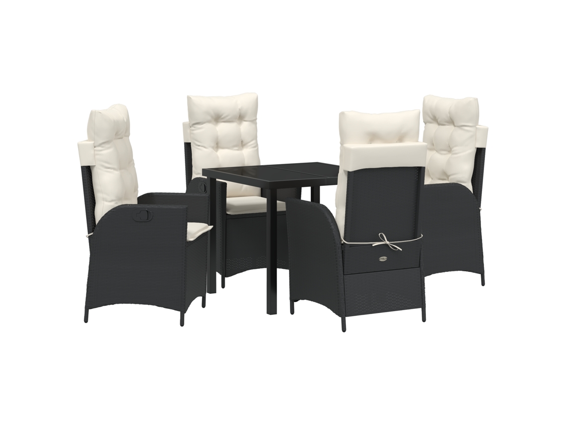 Conjunto 5 De Jantar De Jardim Com Almofadas Vidaxl Preto De Ratan Poliéster
