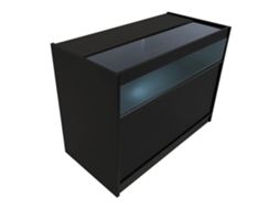 Balcão Comercial LED B1200 MonsterShop MDF Preto, Vidro Temperado, 120x60x90 cm, 3 Prateleiras