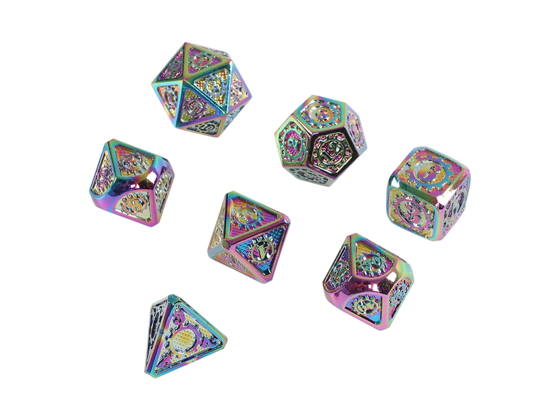 Set De 7 Dados De Metal Engranaje Poliedros Com Números Claros Para Ensino De Matemática E Jogos Coloridos