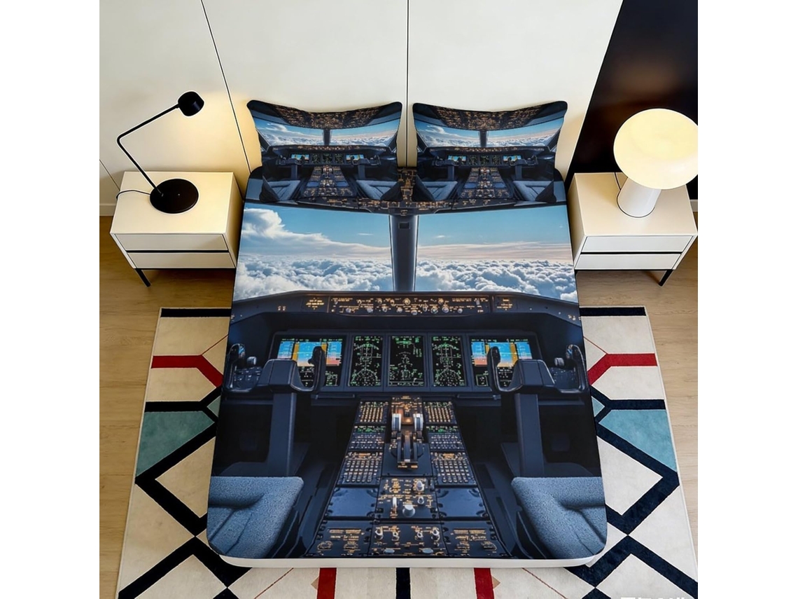 Conjunto de Cama com Estampa 3d Painel C em Microfibra Fronha 200x25cm